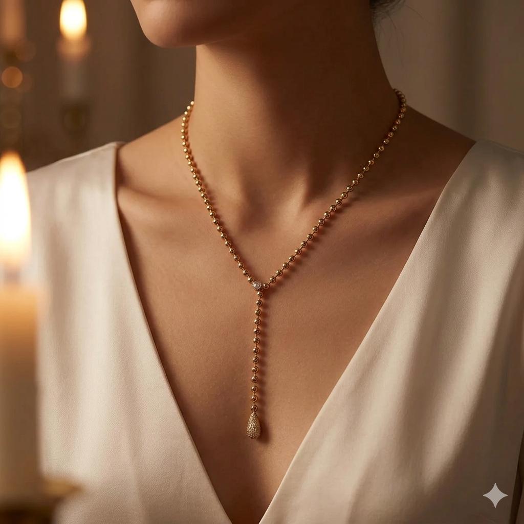 Collier Y Perles Doré