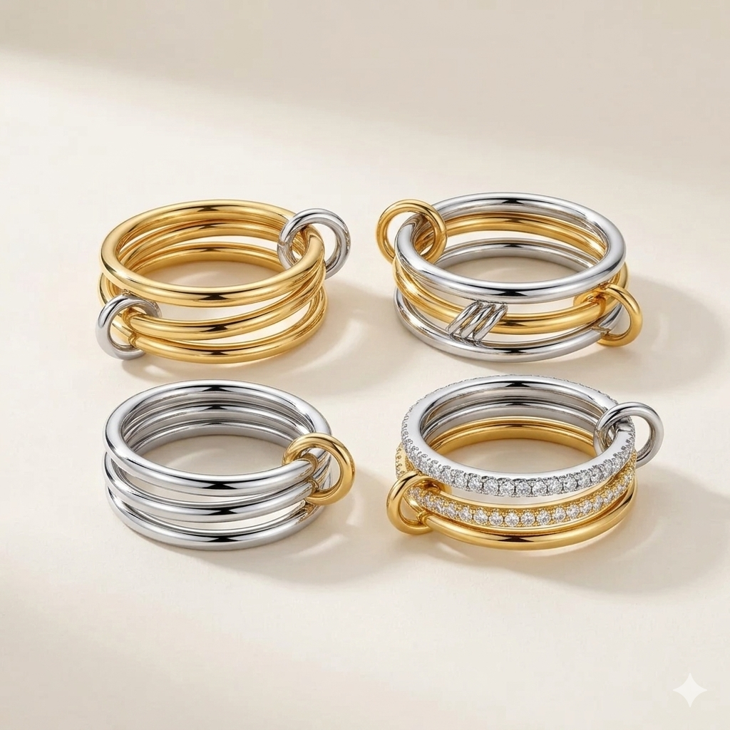 Set 4 Bagues Empilables — Acier 316L Or & Argent