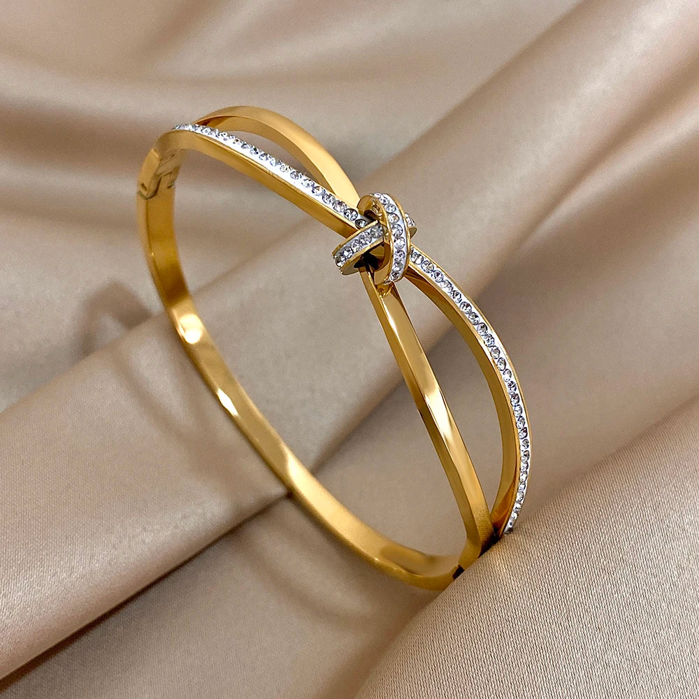 Bracelet Luxe Strass — Acier Inoxydable Plaqué Or